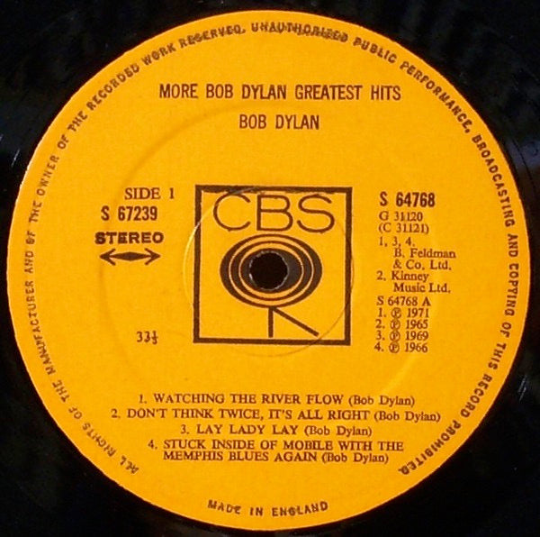 Image of Label Cover of 2xLP - VG/VG+ - BOB DYLAN, More Bob Dylan Greatest Hits (CBS Smooth Orange (33 1/3 On Label); 67239, UK 1971, Inside Loading Gatefold Sleeve, Aston Clinton Pressing, No 'Big Ben Publishing', No 'Record 1 of 2 Record Set Text', Shorewood Sleeve), ,  - 3146300S