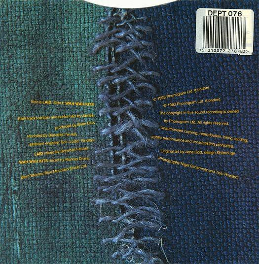 Image of Back Cover of 4624063E: 7" - JAMES, Laid / Wah Wah Kits (Fontana ; JIM 14, UK 1993, Picture Sleeve) Sticker Damage To Sleeve  VG/EX