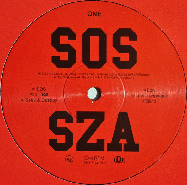 Image of Label Cover of 2xLP - VG/VG+ - SZA, SOS (Top Dawg Entertainment; 19658-77921-1, Europe 2023, 2 Red Inners & Insert), A few light hairlines only.,  - 2926067E