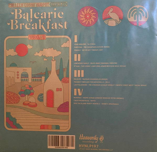 Image of Back Cover of 4714554C: 2xLP - COLLEEN 'COSMO' MURPHY, Balearic Breakfast Vol:1 (Heavenly Recordings; HVNLP197, Europe 2022, 2 Inners) Mostly light marks on records. Hype stickered plastic outer a little creased and split. Some small printing flaws on front of sleeve  VG/G+