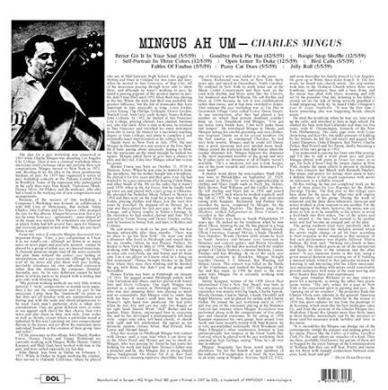 Image of Back Cover of 4714618C: LP - CHARLES MINGUS, Mingus Ah Um (DOL; DOL717HB, Europe 2019 Reissue, Blue Vinyl)   NEW/NEW