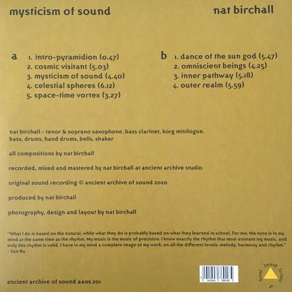 Image of Back Cover of 2953252S: LP - NAT BIRCHALL, Mysticism Of Sound (Ancient Archive Of Sound; aaos 201, UK 2020)   NEW/NEW