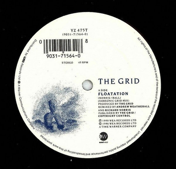 Image of Label Cover of 4945269S: 12" - THE GRID, Floatation (EastWest; YZ 475T, UK 1990, Picture Sleeve) Marks on either side of disc. Seam split.  G+/G+