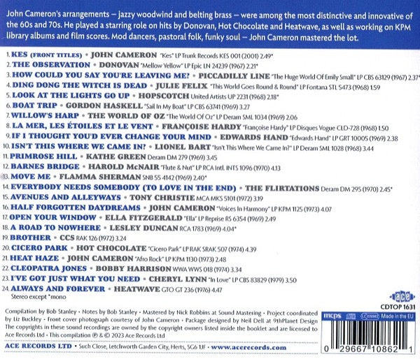 Image of Back Cover of CD - VG+/VG+ - JOHN CAMERON, Folk, Funk & Beyond The Arrangements Of John Cameron (Ace; CDTOP 1631, UK 2023, Jewel Case), ,  - 4036044E