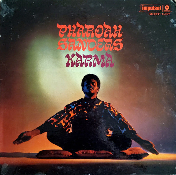 Image of Front Cover of LP - VG/VG - PHAROAH SANDERS, Karma (Impulse / ABC Records; AS-9181, US 1969, Laminated Gatefold Pasteback Sleeve, Company Inner, Stereo), Nice sturdy sleeve with light edge wear, marks and discolouration. A few light unfeelable marks on disc.,  - 3846098S