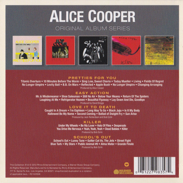 Image of Back Cover of 5xCDs - VG+/VG+ - ALICE COOPER, Original Album Series (Rhino Records; R2 522056, US 2012, Slipcase), ,  - 0836111E