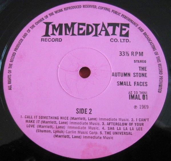 Image of Label Cover of 2524253E: 2xLP - THE SMALL FACES, The Autumn Stone (Immediate Pink; IMAL01/02/, UK 1969, Gatefold)   VG/VG