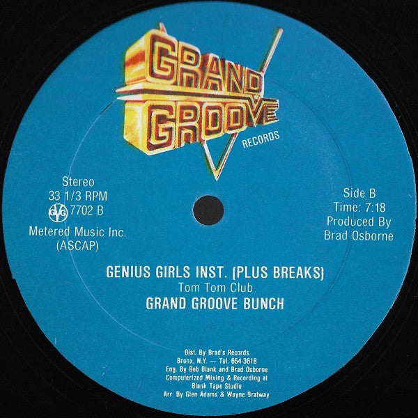 Image of Back Cover of 12" - /VG - THE JUST FOUR / GRAND GROOVE BUNCH, Girls Of The World (Genius Rap & Breaks) (Grand Groove Records; GG 7702, US 1982), Light marks only.,  - 3126331E