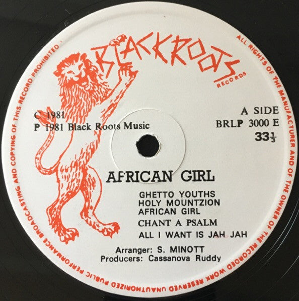 Image of Label Cover of LP - G+/G+ - SUGAR MINOTT, African Girl (Black Roots; BR LP 3000 E, UK 1981, Red print on white.), few marks and scuffs both sides. ring and edgewear to sleeve. few corner dings,  - 2046031S