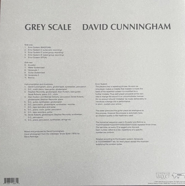 Image of Back Cover of 2413328C: LP - DAVID CUNNINGHAM, Grey Scale (Piano; Piano 001, US 2023)   NEW/NEW