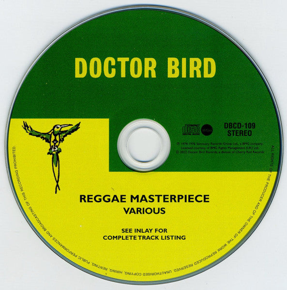 Image of Label of 2134114E: CD - VARIOUS, Reggae Masterpiece (Doctor Bird; DBCD109, UK 1978, Jewel Case) small tear on corners of inner booklet  VG+/VG+