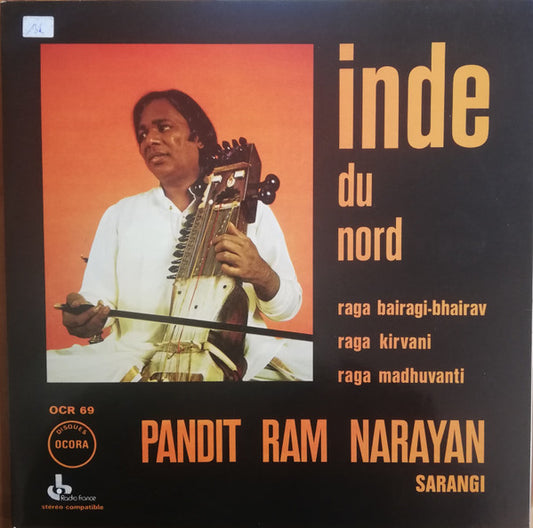 Image of Front Cover of 4644175S: LP - PANDIT RAM NARAYAN, Inde Du Nord (Ocora; OCR 69, France , Gatefold, Insert) Light mottling.   VG+/VG