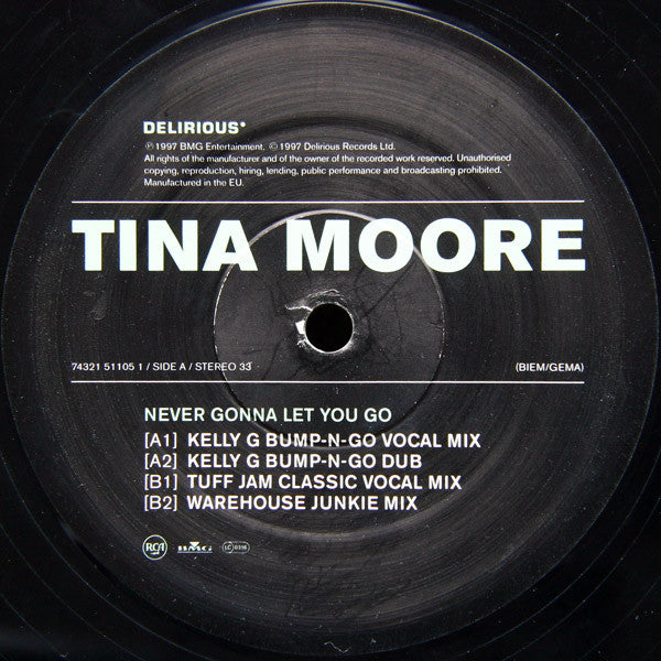Image of Label Cover of 12" - VG/VG - TINA MOORE, Never Gonna Let You Go (Delirious; 74321 51105 1, Europe 1997, Picture Sleeve), ,  - 4316383C
