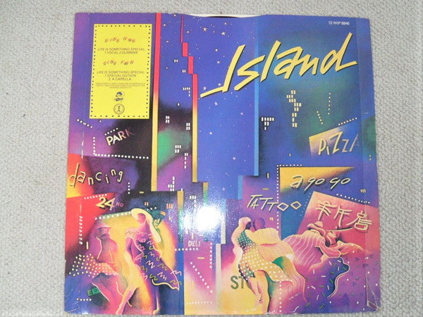 Image of Back Cover of 12" - VG/VG+ - PEECH BOYS, Life Is Something Special (Island Orange Sunset, Blue Rim; 12WIP 6846, UK 1983, Titled Company Sleeve), edge wear to sleeve - light creasing,  - 3046355S