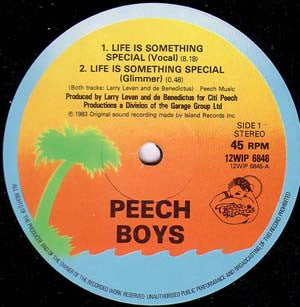 Image of Label Cover of 12" - VG/VG+ - PEECH BOYS, Life Is Something Special (Island Orange Sunset, Blue Rim; 12WIP 6846, UK 1983, Titled Company Sleeve), edge wear to sleeve - light creasing,  - 3046355S