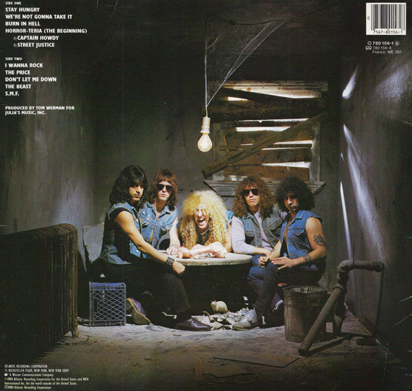 Image of Back Cover of LP - VG/VG+ - TWISTED SISTER, Stay Hungry (Atlantic; 780 156-1, UK & Europe 1984, Inner), ,  - 3526196E