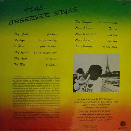 Image of Back Cover of 5024261E: LP - NINEY THE OBSERVER (VARIOUS ARTISTS), Ital... Observer Style (Jah Live; J. 9008, France 1983, Laminated Sleeve) Lightest of marks. Sleeve in cellophane (opened).  EX/VG+