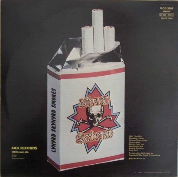 Image of Back Cover of LP - VG/G - LYNYRD SKYNYRD, pronounced leh-nerd skin-nerd (MCA Black Rainbow; MCG3502, UK 1974, Gatefold), Disc slightly warped, surface noise, hairlines. Heavy edge wear, spine unreadable, discolouration. ,  - 4246431S