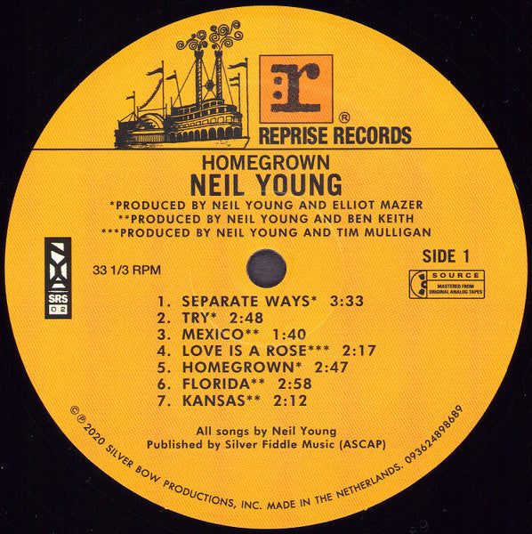 Image of Label Cover of LP - VG+/VG+ - NEIL YOUNG, Homegrown (Reprise Records; 093624893639, Worldwide 2020, Textured Sleeve, Inner), ,  - 1926284E