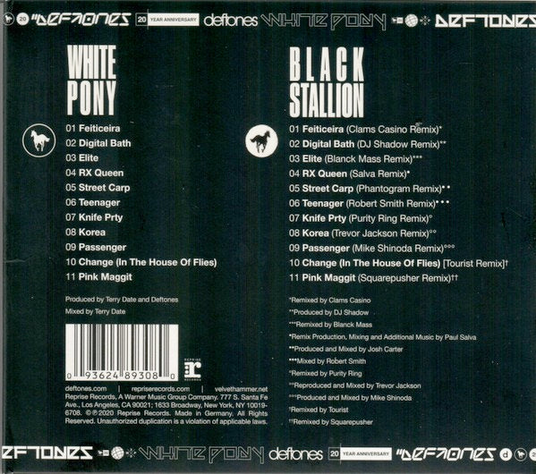 Image of Back Cover of CD - VG+/M - DEFTONES, White Pony (Reprise Records; 093624893080, US 2020 Reissue, Digipak), ,  - 2456116S