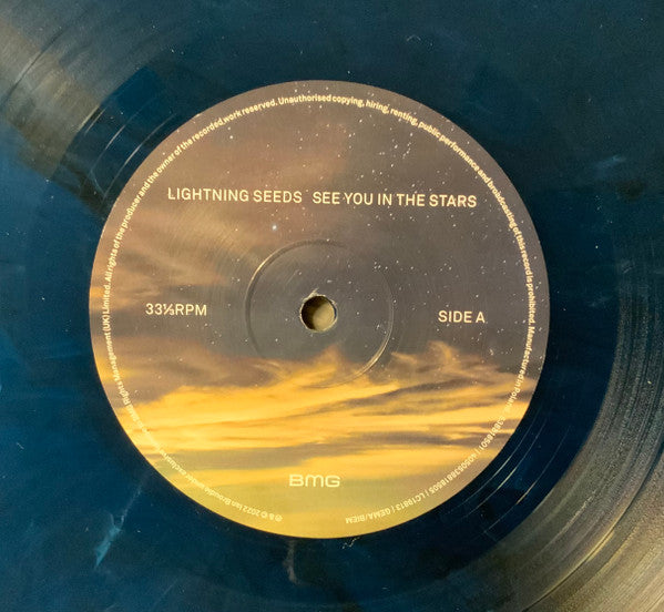 Image of Label Cover of LP - VG/VG+ - LIGHTNING SEEDS, See You In The Stars (BMG; 538818501, Europe 2022, Inner, Blue "Midnight Smoky" Vinyl), SIGNED on front cover by Ian Broudie, light cover wear,  - 3146100S