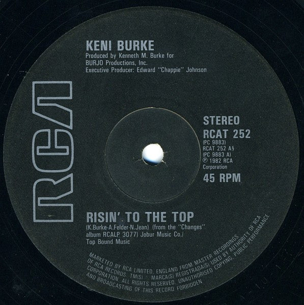 Image of Back Cover of 12" - /G - KENI BURKE, Risin To The Top / Hang Tight (RCA; RCAT252, UK 1982, Plain seeve), Light marks and ring wears, plays G+/VG.,  - 3546124S