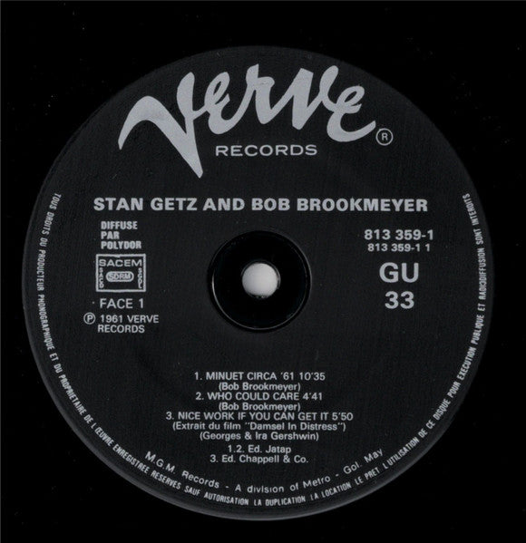 Image of Label Cover of LP - G+/VG - STAN GETZ & BOB BROOKMEYER, Recorded Fall 1961 (Verve Records; 813 359-1, France 1983 Reissue, Picture Sleeve, Stereo), ,  - 1826473E
