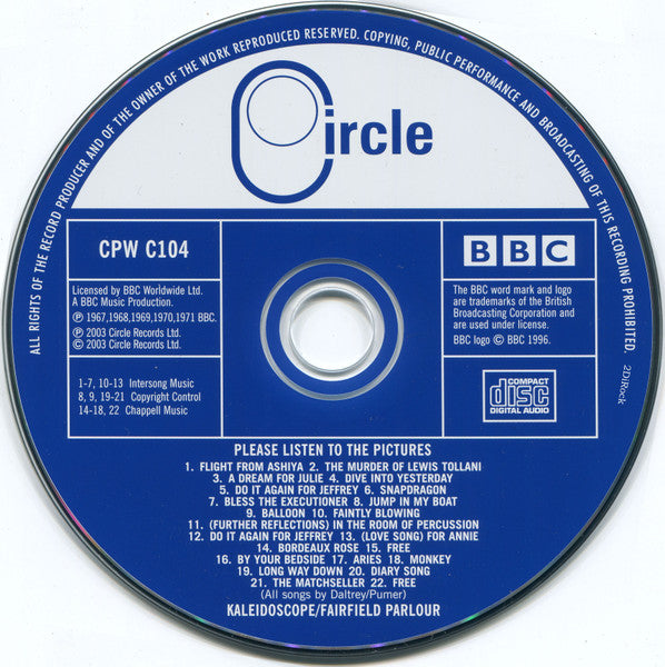 Image of Label Cover of CD - VG+/VG+ - KALEIDOSCOPE / FAIRFIELD PARLOUR, Please Listen To The Pictures (Circle Records; CPW C104, UK 2003, Jewel Case, Numbered ), Promo Stamp on Sleeve,  - 3336065E