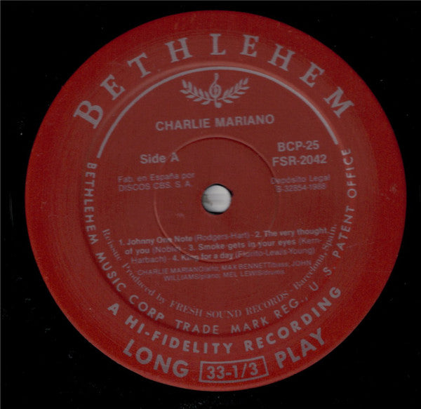 Image of Label Cover of LP - VG/G+ - CHARLIE MARIANO, Charlie Mariano (Bethlehem Records; BCP 25, Spain 1988 Reissue, Glossy Sleeve), Some edge wear on sleeve; scuffs and blemishes; evidence of old sticker on reverse,  - 0916485C