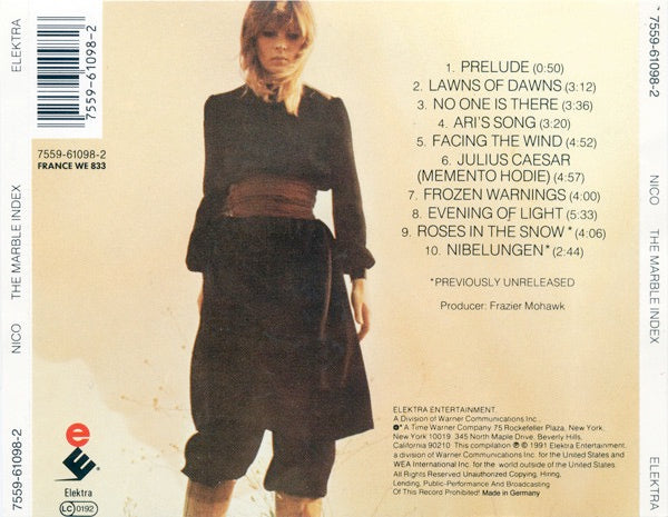 Image of Back Cover of 4834120E: CD - NICO, The Marble Index (Elektra; 7559-61098-2, Europe 1991, Jewel Case)   VG+/VG+