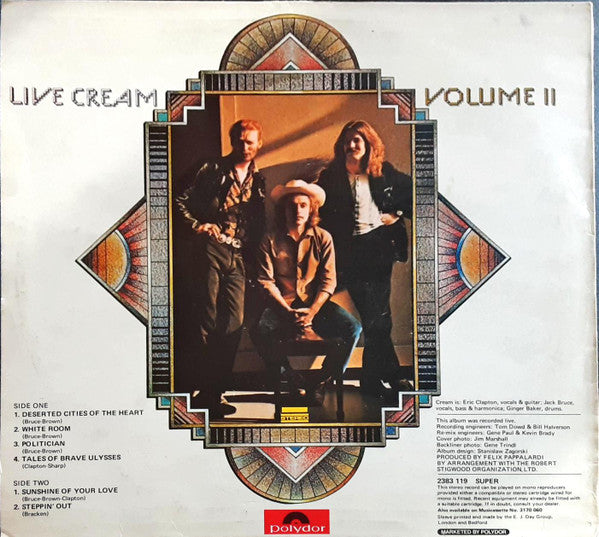Image of Back Cover of 5115287C: LP - CREAM, Live Cream Volume II (Polydor; 2383-119, UK 1972)   VG/VG+