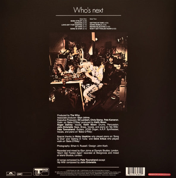 Image of Back Cover of 1854114S: LP - THE WHO, Who's Next (Polydor; 006024 3585840 1, Worldwide 2023, Insert, Remastered, 180g Vinyl)   NEW/NEW