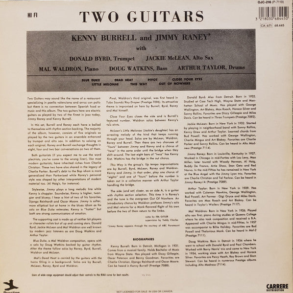 Image of Back Cover of LP - VG+/VG+ - KENNY BURRELL / JIMMY RANEY, 2 Guitars (Original Jazz Classics; OJC-216, France Reissue, Picture Sleeve), ,  - 4026271E