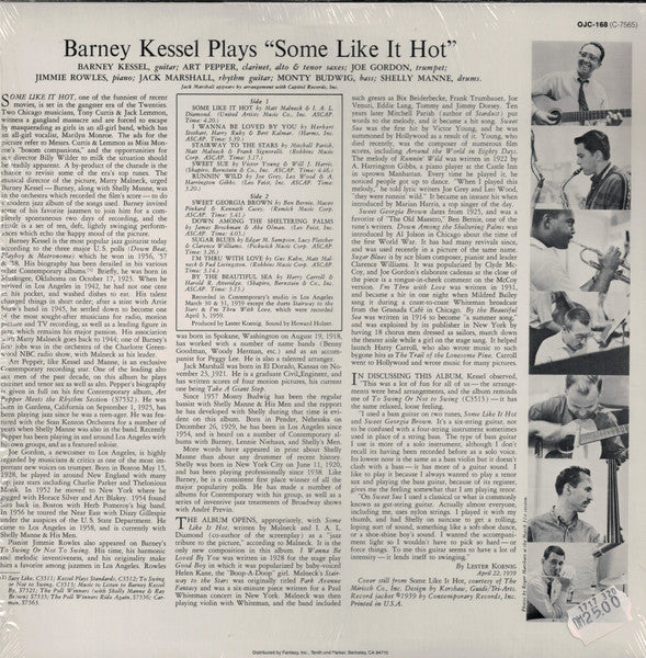 Image of Back Cover of LP - VG+/VG+ - BARNEY KESSEL, Some Like It Hot (Original Jazz Classics; OJC-168, US 1984 Reissue, Picture Sleeve, Stereo), ,  - 3326298E