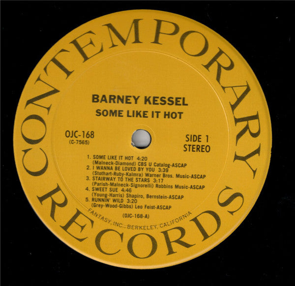 Image of Label Cover of LP - VG+/VG+ - BARNEY KESSEL, Some Like It Hot (Original Jazz Classics; OJC-168, US 1984 Reissue, Picture Sleeve, Stereo), ,  - 3326298E