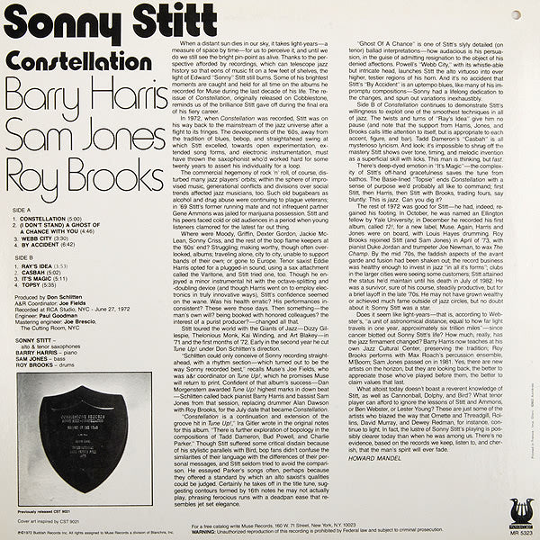 Image of Back Cover of 4114335C: LP - SONNY STITT, Constellation (Muse Records; MR 5323, US 1987) Sleeve has shrink-wrap and small spot stains underneath  VG/VG