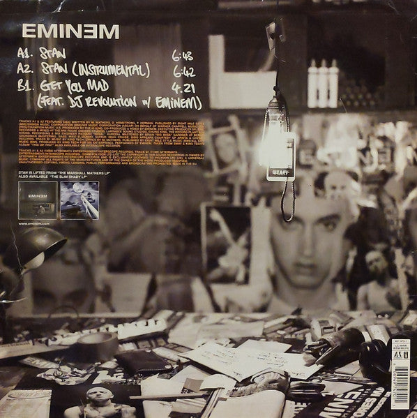 Image of Back Cover of 12" - VG/VG - EMINEM, Stan (Aftermath Entertainment; 497 470-1, UK 2000, Picture Sleeve), Light marks only. Light creasing around edge of sleeve and evidence of previous price sticker.,  - 2326080E