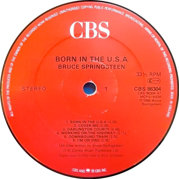 Image of Label Cover of LP - VG+/VG+ - BRUCE SPRINGSTEEN, Born In The U.S.A. (CBS Red Label; 86304, UK 1980s Reissue, Inner, Barcode, CBS Text at 4 O'Clock on Label), ,  - 2526257E