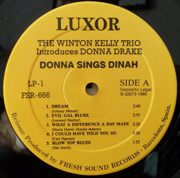 Image of Label Cover of LP - VG/EX - DONNA DRAKE, Donna Sings Dinah (Luxor Records; LP-1, Spain 1988 Reissue), Light wear to sleeve with evidence of previous price sticker.,  - 3646166S