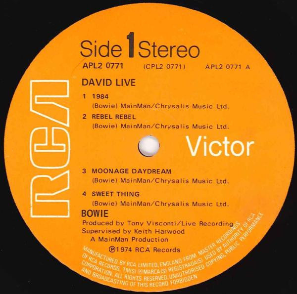 Image of Label Cover of 2xLP - VG/VG - DAVID BOWIE, David Live at the Tower Philadelphia (RCA Victor Orange, Stereo Text; APL2-0771 , UK 1974, Laminated Gatefold Sleeve, 2 Inners, Price Code GG and FF Til Jan 1975 on back of sleeve, Mainman Logo Only On Rear Sleeve), ,  - 2526140E