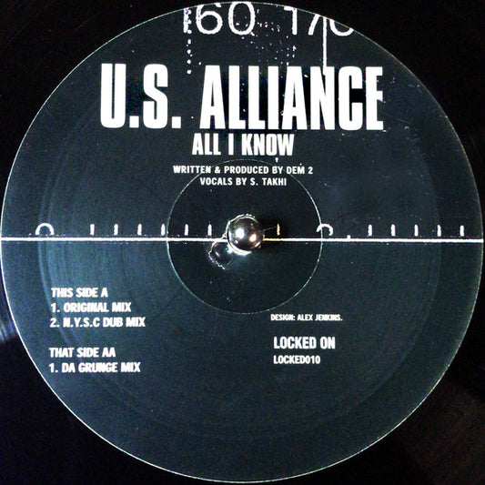 Image of Front Cover of 12" - VG/VG - U.S. ALLIANCE, All I Know (Locked On; LOCKED010, UK 1999, Stickered Company Sleeve), light marks only,  - 2346092S