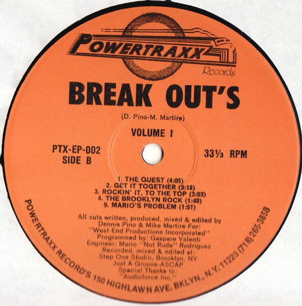 Image of Back Cover of 12" EP - /VG+ - BREAK OUT'S, Volume I (Powertraxx Records; PTX-EP-002, US 1991), ,  - 2746192S