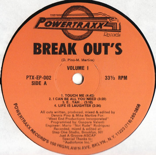 Image of Front Cover of 12" EP - /VG+ - BREAK OUT'S, Volume I (Powertraxx Records; PTX-EP-002, US 1991), ,  - 2746192S