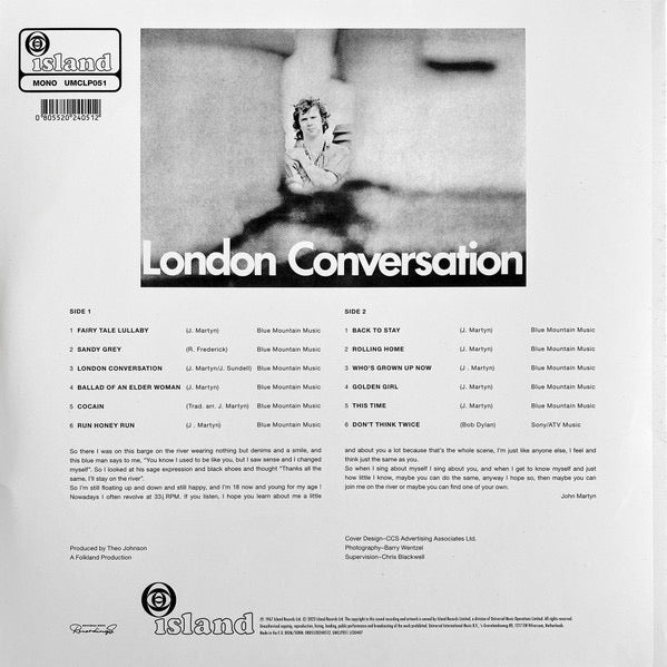 Image of Back Cover of 3834115E: LP - JOHN MARTYN, London Conversation (Proper Records; UMCLP051, Europe 2023 Reissue)   NEW/NEW