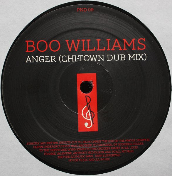 Image of Front Cover of 12" - G+/VG - BOO WILLIAMS, Anger / Flashback (P&D; PND 09, France 2012), In Mint Condition Records company sleeve � lightly damaged, worn and creased. Stickers on both sleeve and label,  - 4216546C