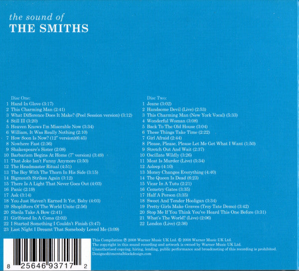 Image of Back Cover of 2xCD - VG+/VG+ - THE SMITHS, The Sound Of The Smiths (Rhino Records; 2564-69371-7, Europe 2008, Double Digipak, Booklet), ,  - 3656125S