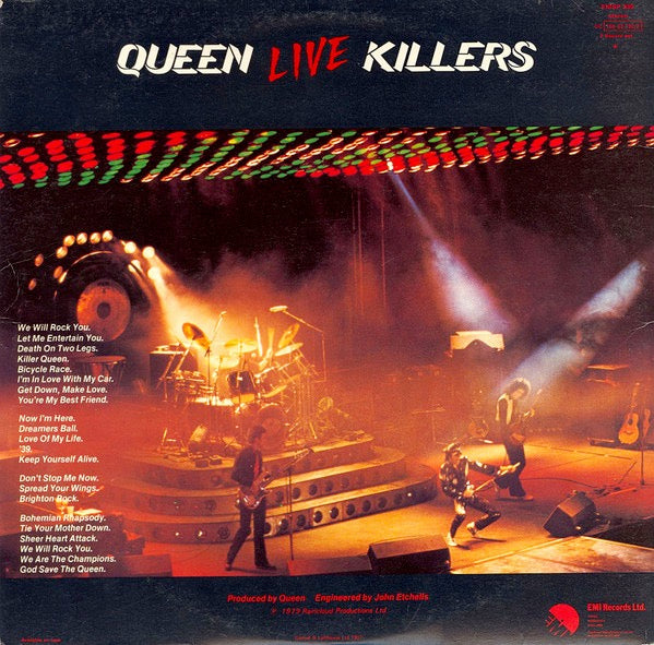 Image of Back Cover of 2xLP - VG/VG+ - QUEEN, Live Killers (EMI; EMSP330, UK 1979, Gatefold, 2 Inners With Rounded Corners), ,  - 2526149E