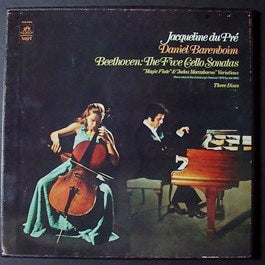 Image of Front Cover of 3xLP - VG/VG - JACQUELINE DU PRE, DANIEL BARENBOIM, Beethoven: The Five Cello Sonatas "Magic Flute" And "Judas Maccabaeus" Variations (HMV Red, B&W Nipper Box; SLS 5042, UK 1976, Box Set, Booklet), ,  - 0726355E