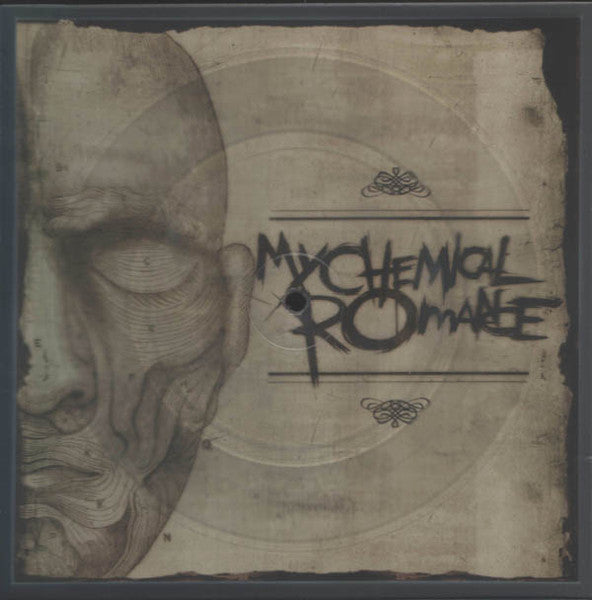 Image of Back Cover of 7" - VG+/VG - MY CHEMICAL ROMANCE, Famous Last Words (Reprise Records; W754, UK 2007, Clear Plastic Sleeve, Stickered Sleeve, Shaped Picture Disc), Fogging To Vinyl,  - 2526275E