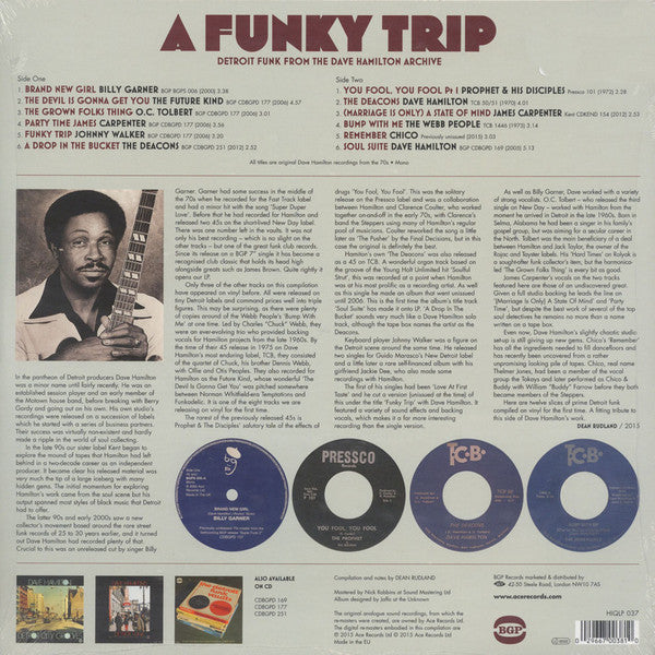 Image of Back Cover of 2953110S: LP - VARIOUS, A Funky Trip - Detroit Funk From The Dave Hamilton Archive (BGP Records; HIQLP 037, UK 2015, Clear Vinyl)   NEW/NEW